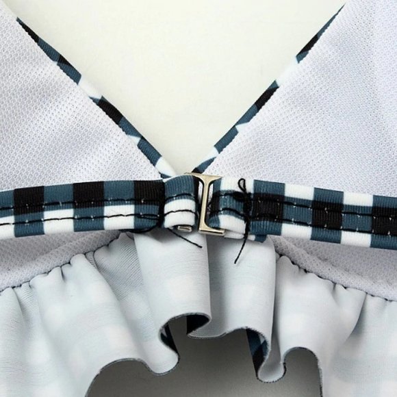 LAST CALL!🖤Black Plaid🖤 Ruffled 2-Piece Bikini - Picture 7 of 11